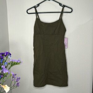 NWT Wild Fable Women's Army Green Linen Spaghetti Strap Mini Dress Size S